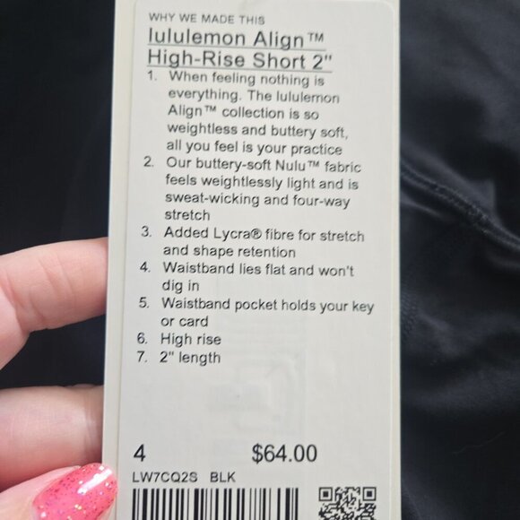 NWT Lululemon Align High-Rise Short 2" - 4 Black - Picture 6 of 8